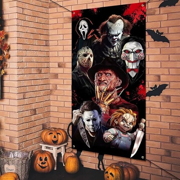 Halloween Scary Door Cover new in package Creepy Killer 72.8 x 35.4 inches - Picture 2 of 2